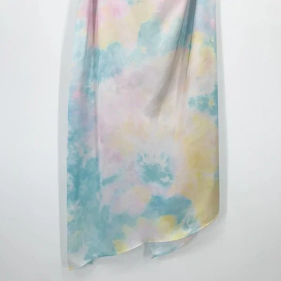 ZARA Satin Tie Dye Camisole Rainbow Side Cinch Strappy Midi Halter Cami Dress - Picture 12 of 15